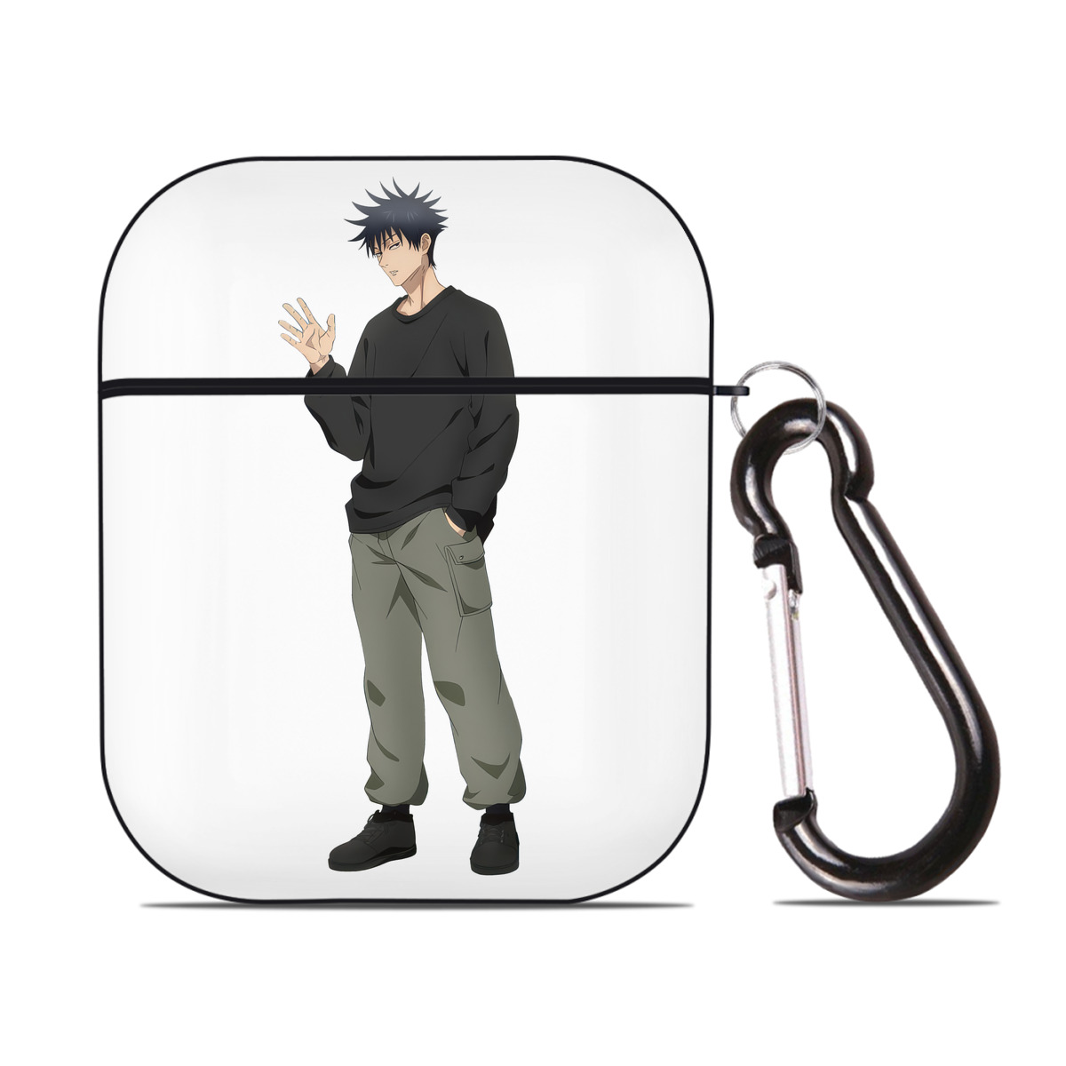 （画像用） 呪術廻戦 Jujutsu Kaisen AirPods 第2世代保護ケース ハードシェル ブラック 耐衝撃・防指紋・カラビナ付き