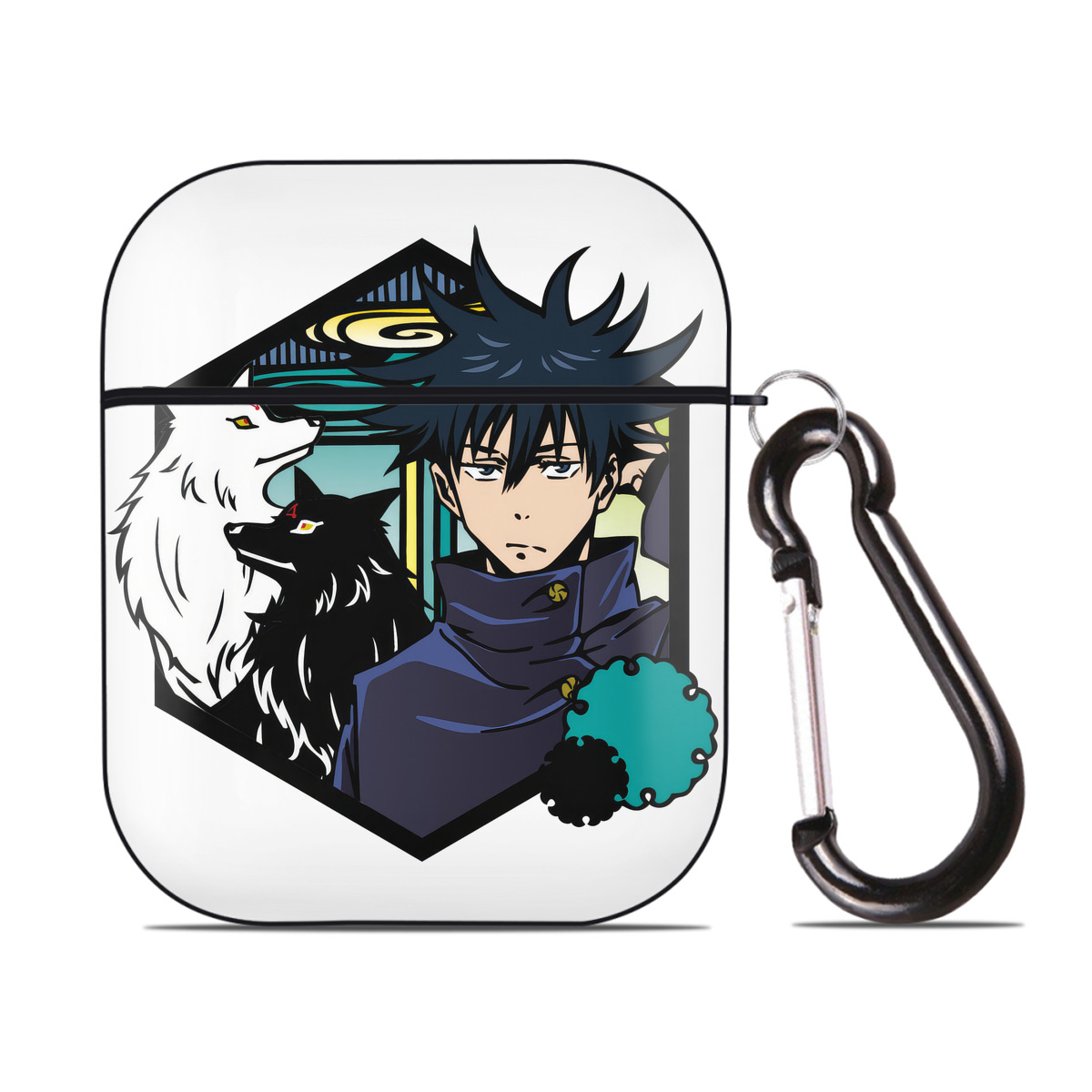 （画像用） 呪術廻戦 Jujutsu Kaisen AirPods 第2世代保護ケース ハードシェル ブラック 耐衝撃・防指紋・カラビナ付き