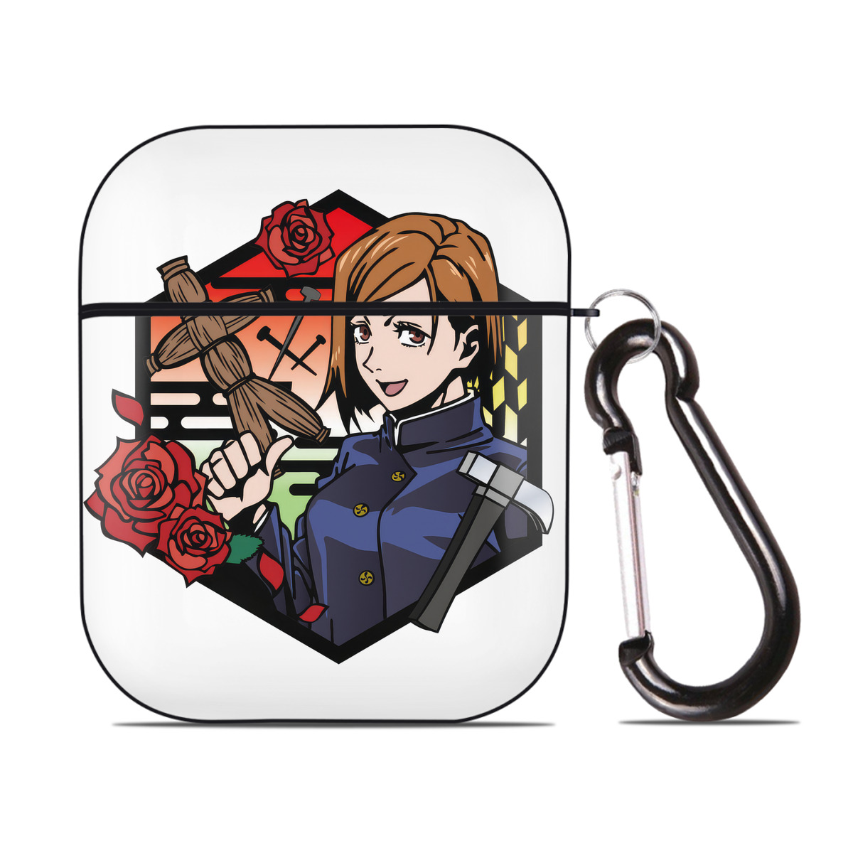 （画像用） 呪術廻戦 Jujutsu Kaisen AirPods 第2世代保護ケース ハードシェル ブラック 耐衝撃・防指紋・カラビナ付き