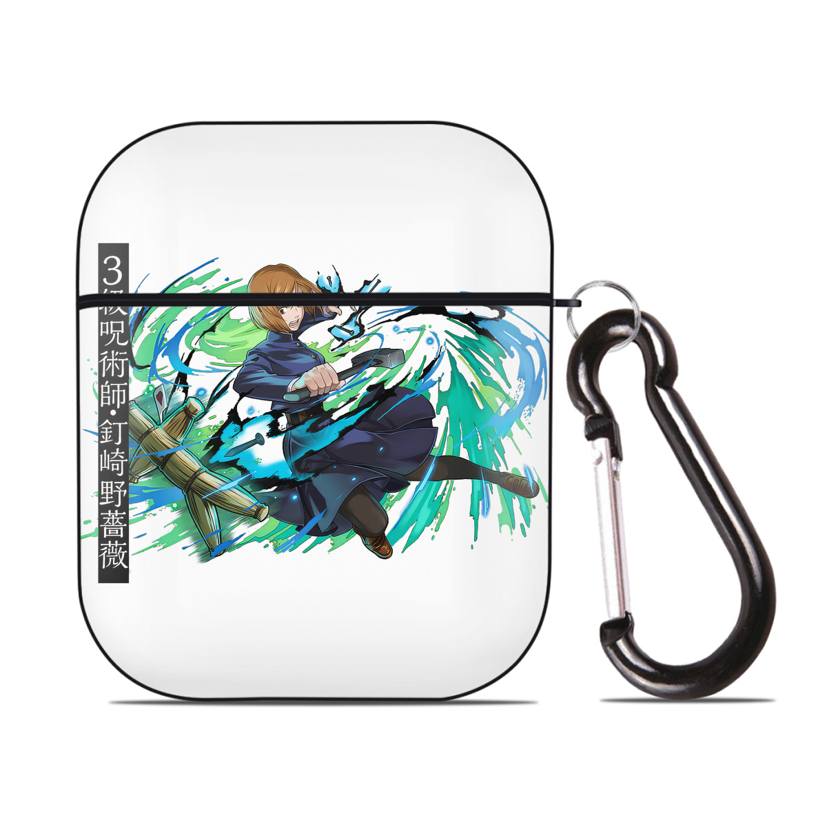 （画像用） 呪術廻戦 Jujutsu Kaisen AirPods 第2世代保護ケース ハードシェル ブラック 耐衝撃・防指紋・カラビナ付き