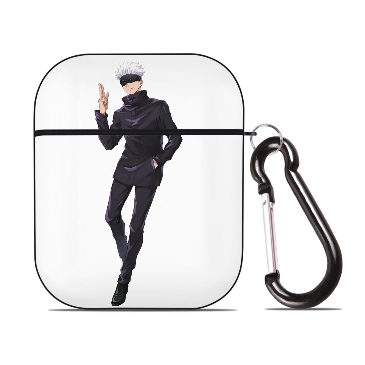 （画像用） 呪術廻戦 Jujutsu Kaisen AirPods 第2世代保護ケース ハードシェル ブラック 耐衝撃・防指紋・カラビナ付き