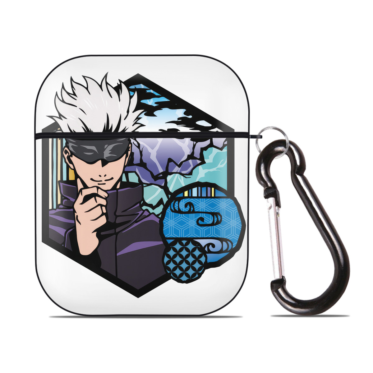 （画像用） 呪術廻戦 Jujutsu Kaisen AirPods 第2世代保護ケース ハードシェル ブラック 耐衝撃・防指紋・カラビナ付き