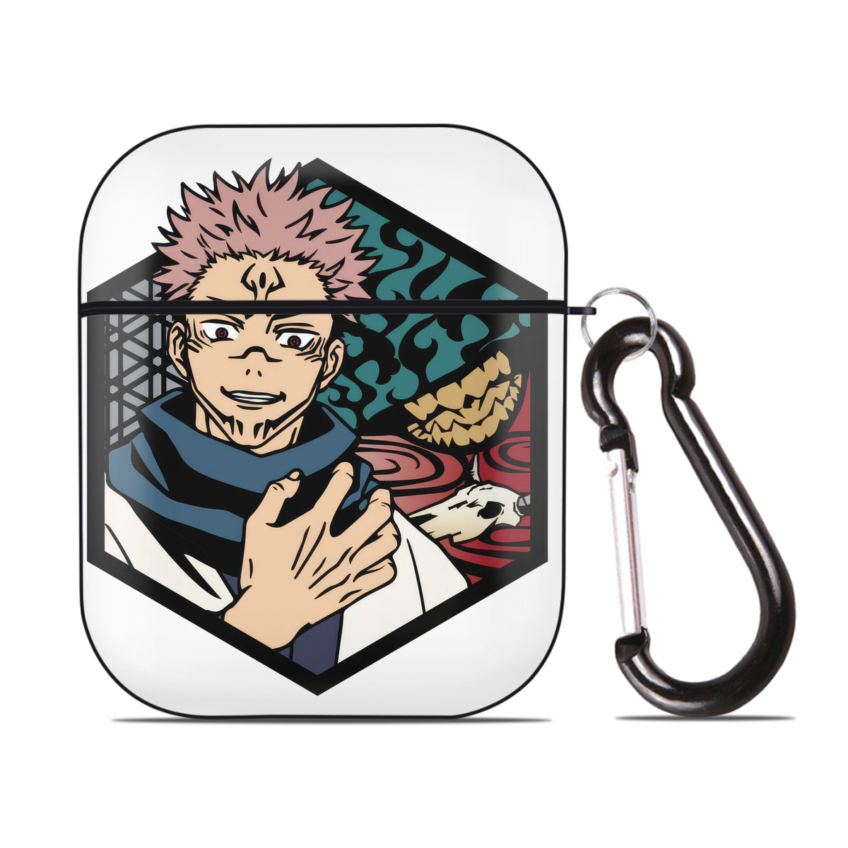（画像用） 呪術廻戦 Jujutsu Kaisen AirPods 第2世代保護ケース ハードシェル ブラック 耐衝撃・防指紋・カラビナ付き