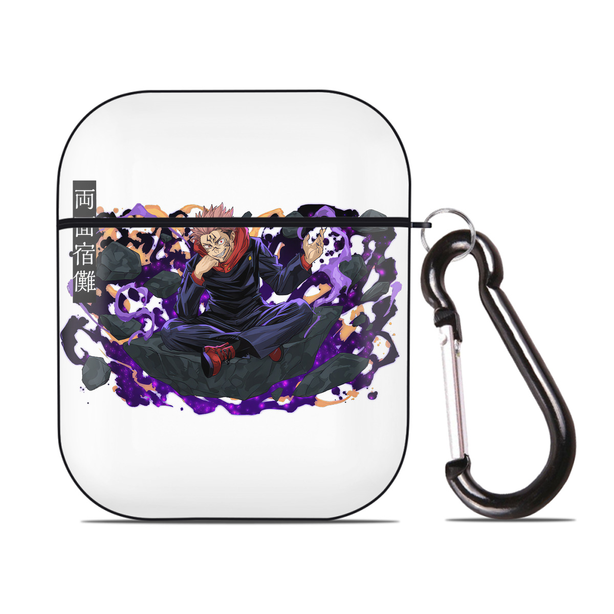 （画像用） 呪術廻戦 Jujutsu Kaisen AirPods 第2世代保護ケース ハードシェル ブラック 耐衝撃・防指紋・カラビナ付き