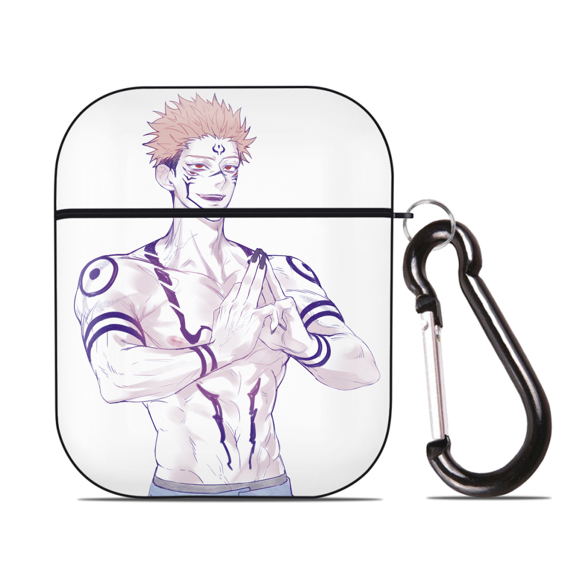 （画像用） 呪術廻戦 Jujutsu Kaisen AirPods 第2世代保護ケース ハードシェル ブラック 耐衝撃・防指紋・カラビナ付き