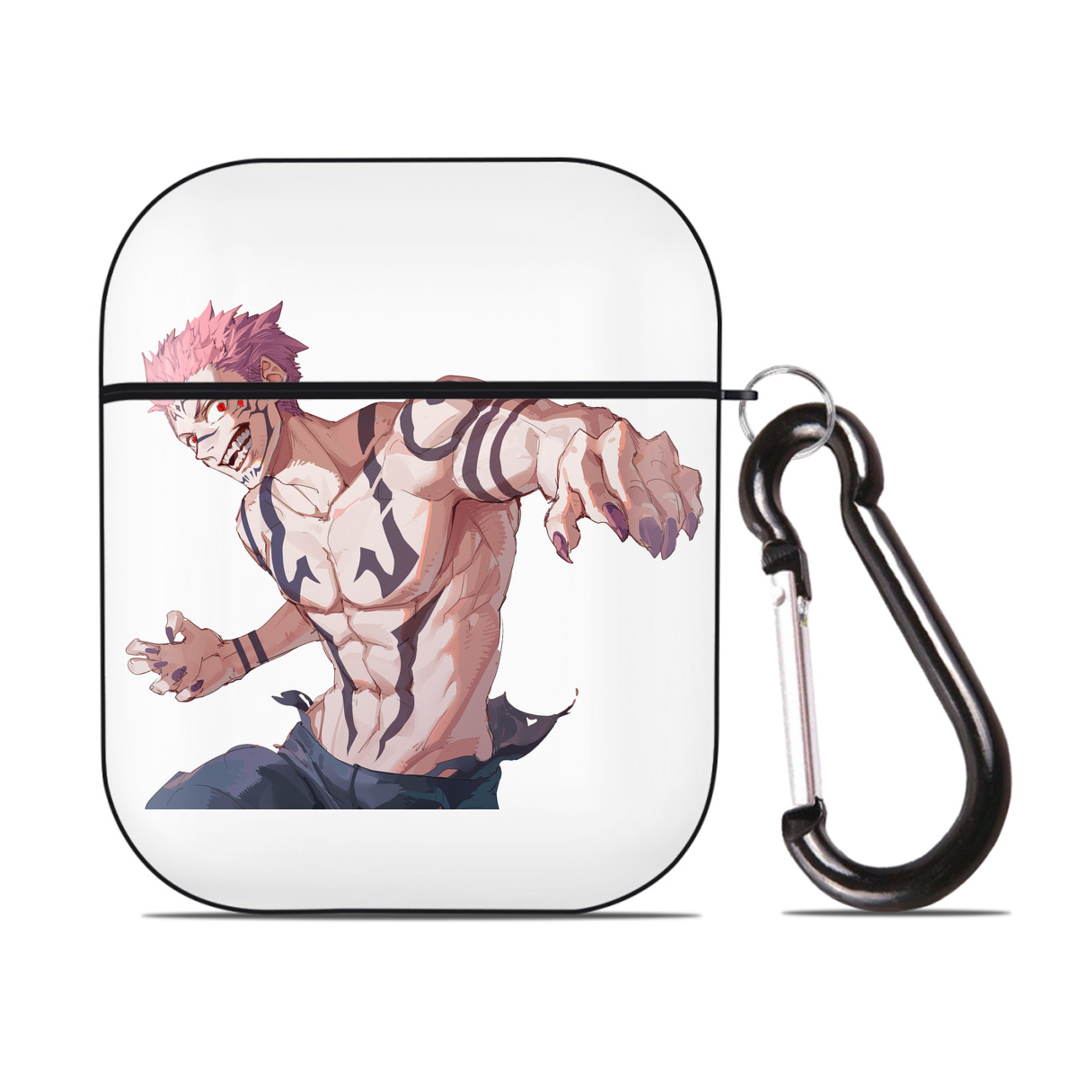 （画像用） 呪術廻戦 Jujutsu Kaisen AirPods 第2世代保護ケース ハードシェル ブラック 耐衝撃・防指紋・カラビナ付き
