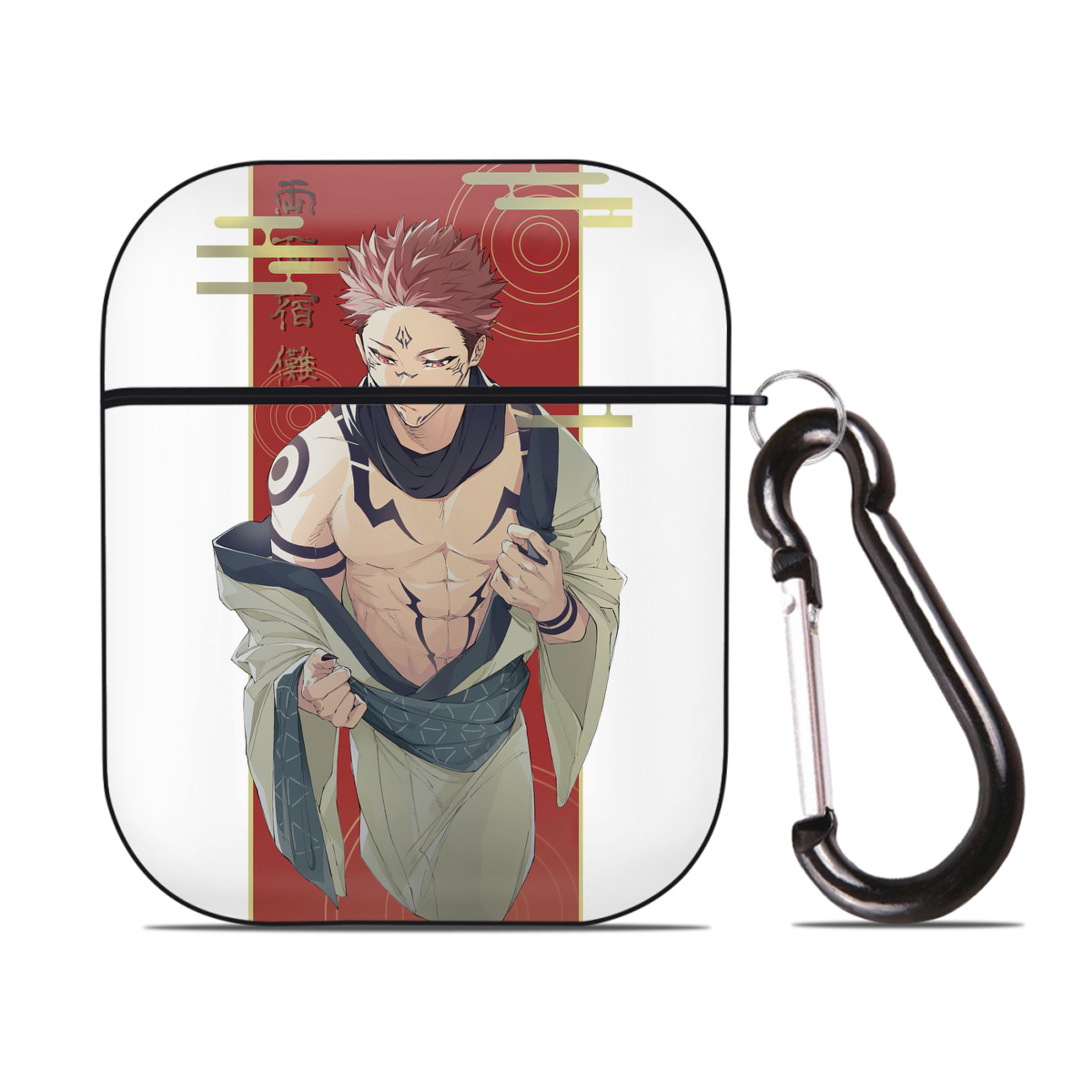 （画像用） 呪術廻戦 Jujutsu Kaisen AirPods 第2世代保護ケース ハードシェル ブラック 耐衝撃・防指紋・カラビナ付き
