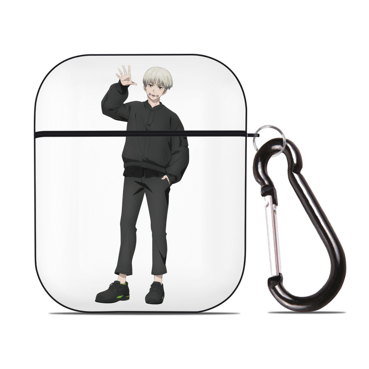 （画像用） 呪術廻戦 Jujutsu Kaisen AirPods 第2世代保護ケース ハードシェル ブラック 耐衝撃・防指紋・カラビナ付き