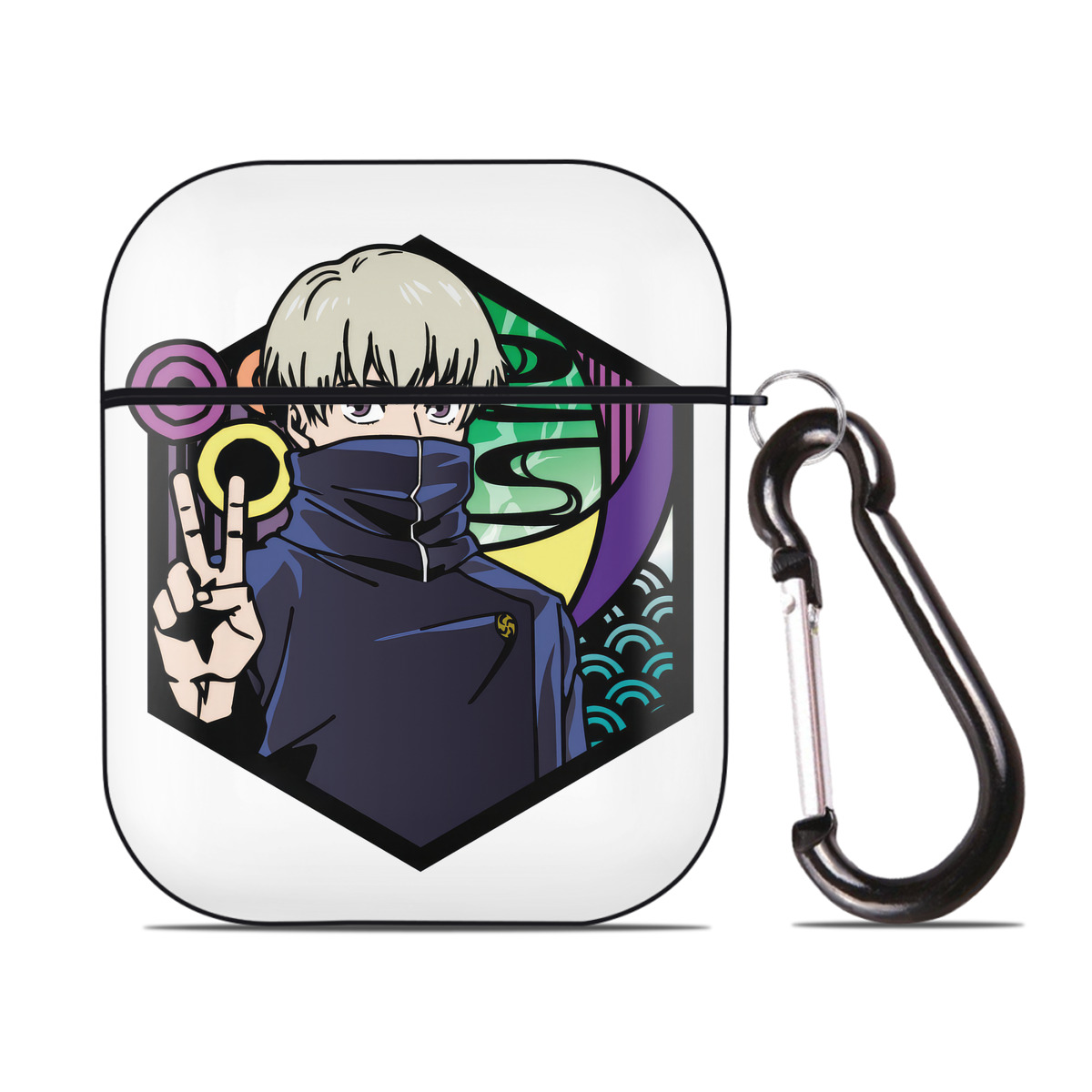 （画像用） 呪術廻戦 Jujutsu Kaisen AirPods 第2世代保護ケース ハードシェル ブラック 耐衝撃・防指紋・カラビナ付き