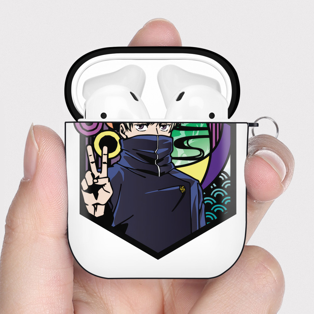 （画像用） 呪術廻戦 Jujutsu Kaisen AirPods 第2世代保護ケース ハードシェル ブラック 耐衝撃・防指紋・カラビナ付き