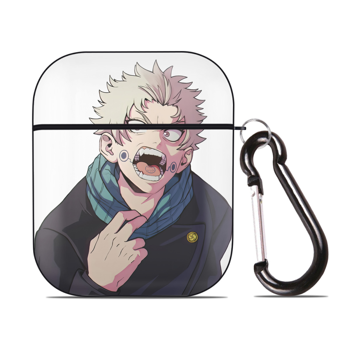 （画像用） 呪術廻戦 Jujutsu Kaisen AirPods 第2世代保護ケース ハードシェル ブラック 耐衝撃・防指紋・カラビナ付き