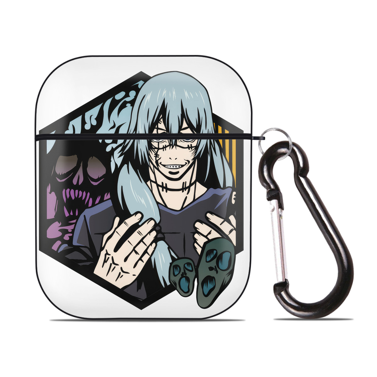（画像用） 呪術廻戦 Jujutsu Kaisen AirPods 第2世代保護ケース ハードシェル ブラック 耐衝撃・防指紋・カラビナ付き