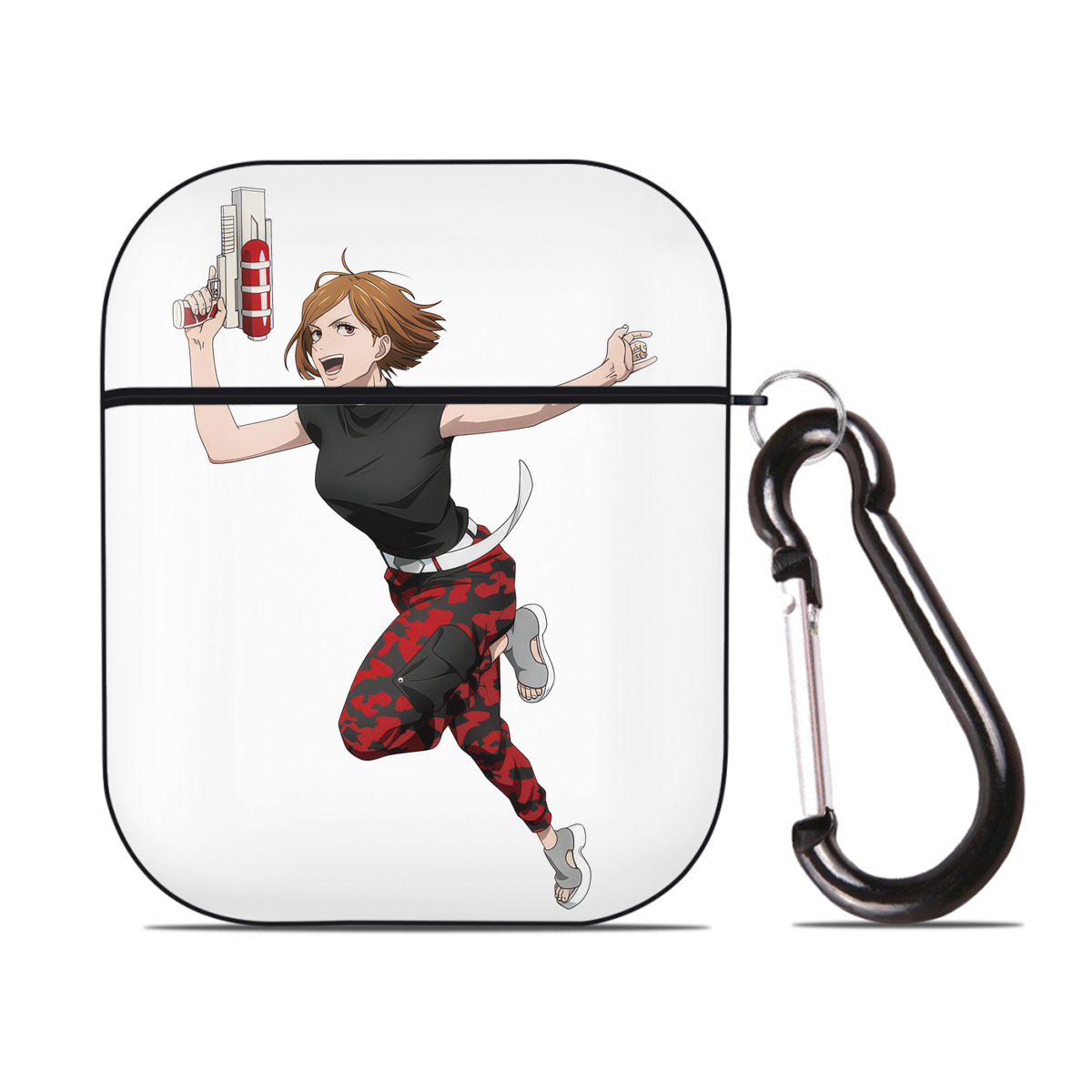 （画像用） 呪術廻戦 Jujutsu Kaisen AirPods 第2世代保護ケース ハードシェル ブラック 耐衝撃・防指紋・カラビナ付き