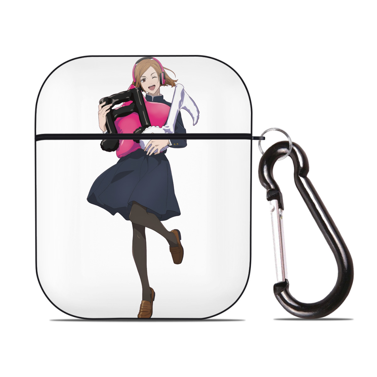 （画像用） 呪術廻戦 Jujutsu Kaisen AirPods 第2世代保護ケース ハードシェル ブラック 耐衝撃・防指紋・カラビナ付き