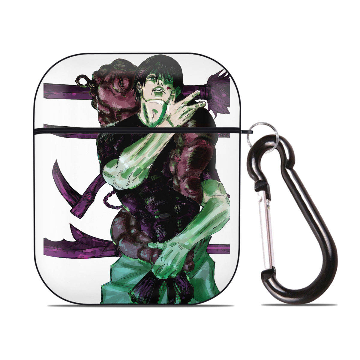 （画像用） 呪術廻戦 Jujutsu Kaisen AirPods 第2世代保護ケース ハードシェル ブラック 耐衝撃・防指紋・カラビナ付き