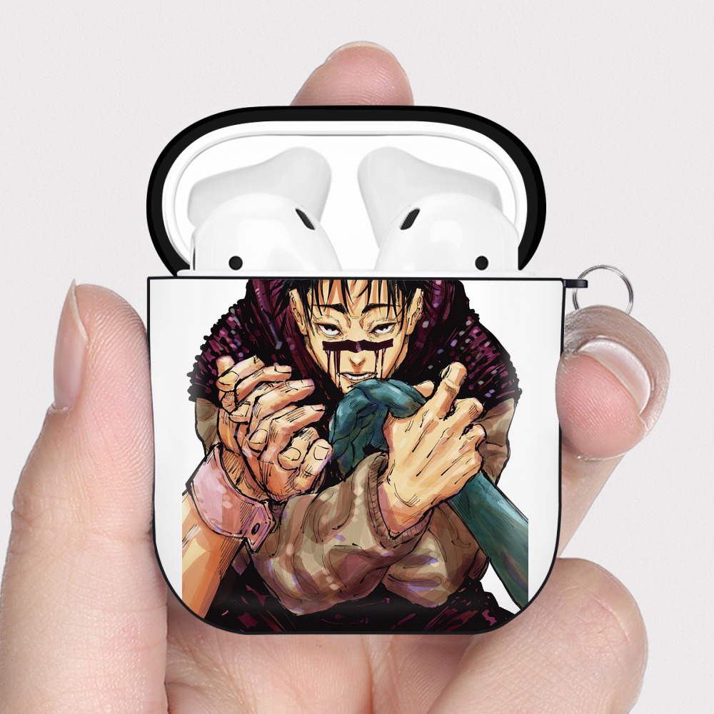 （画像用） 呪術廻戦 Jujutsu Kaisen AirPods 第2世代保護ケース ハードシェル ブラック 耐衝撃・防指紋・カラビナ付き