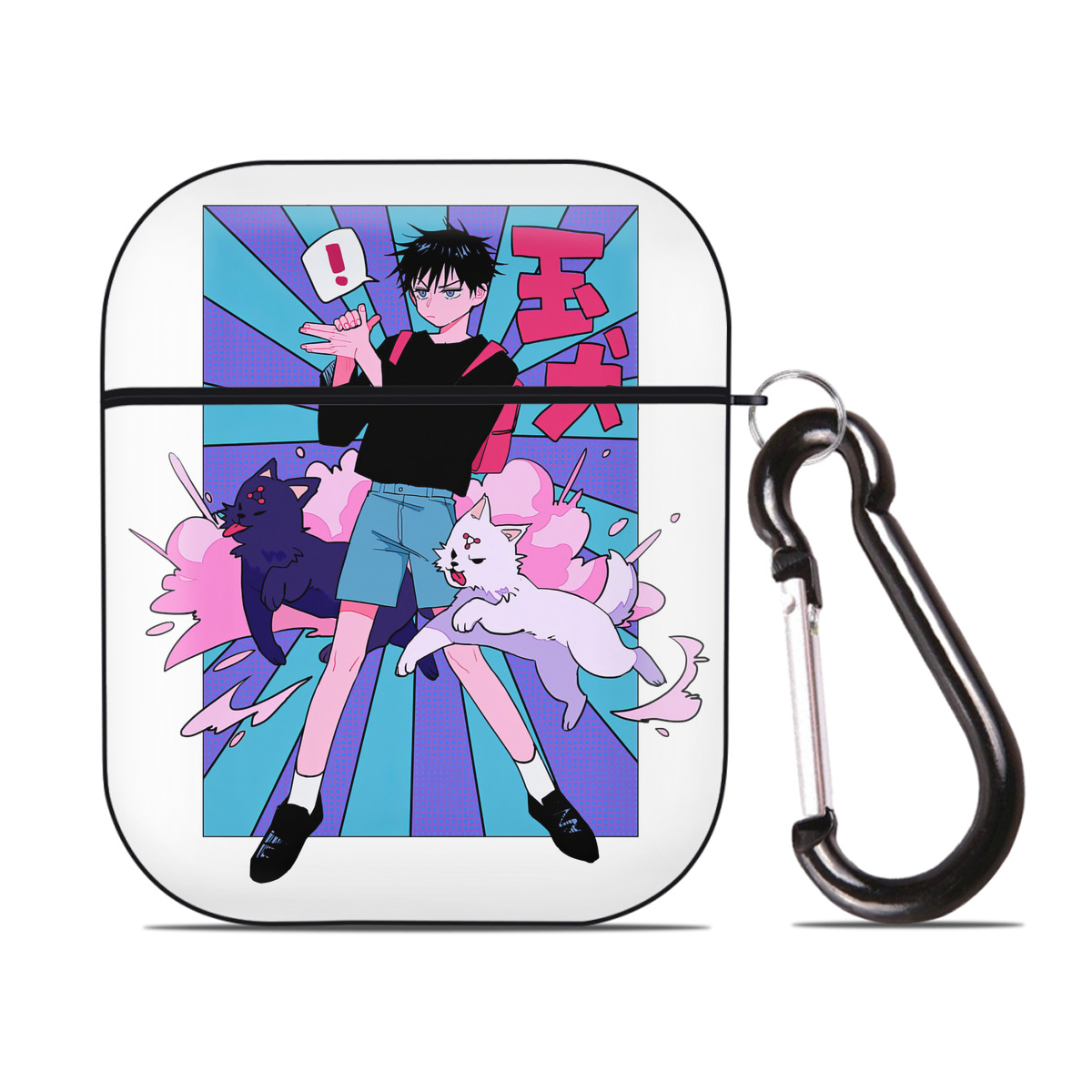 （画像用） 呪術廻戦 Jujutsu Kaisen AirPods 第2世代保護ケース ハードシェル ブラック 耐衝撃・防指紋・カラビナ付き