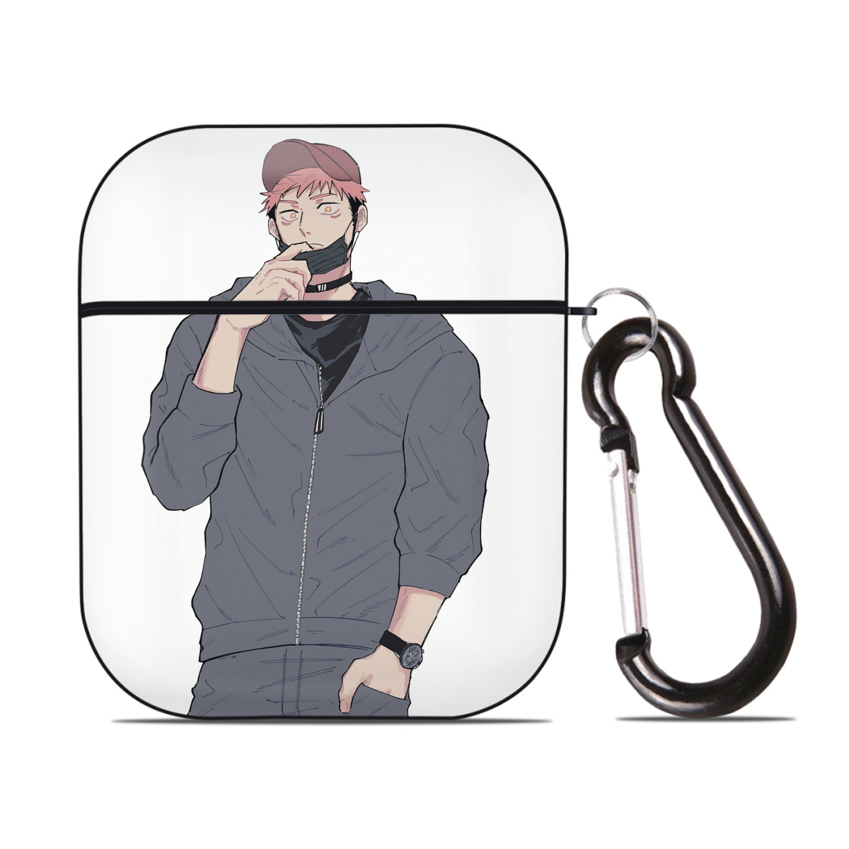 （画像用） 呪術廻戦 Jujutsu Kaisen AirPods 第2世代保護ケース ハードシェル ブラック 耐衝撃・防指紋・カラビナ付き