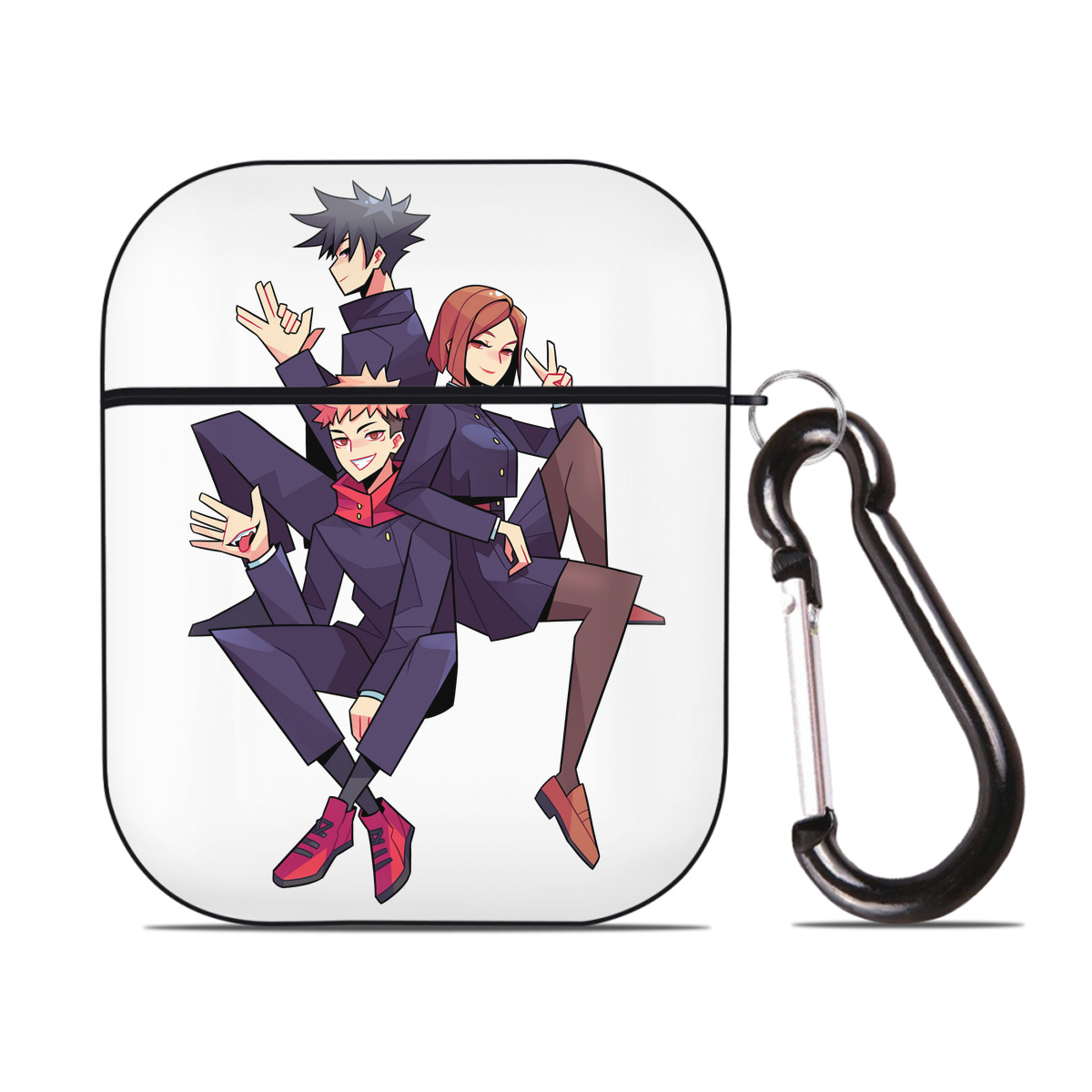 （画像用） 呪術廻戦 Jujutsu Kaisen AirPods 第2世代保護ケース ハードシェル ブラック 耐衝撃・防指紋・カラビナ付き