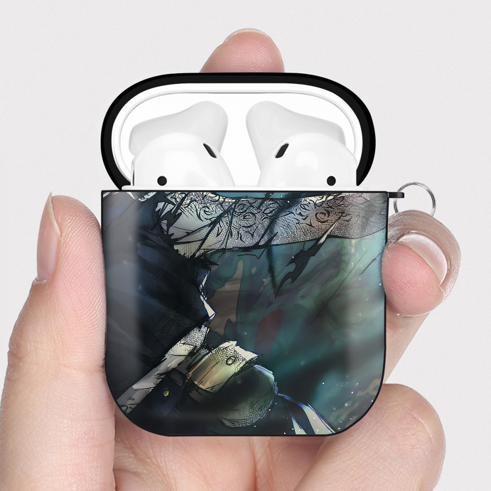 （画像用） 呪術廻戦 Jujutsu Kaisen AirPods 第2世代保護ケース ハードシェル ブラック 耐衝撃・防指紋・カラビナ付き