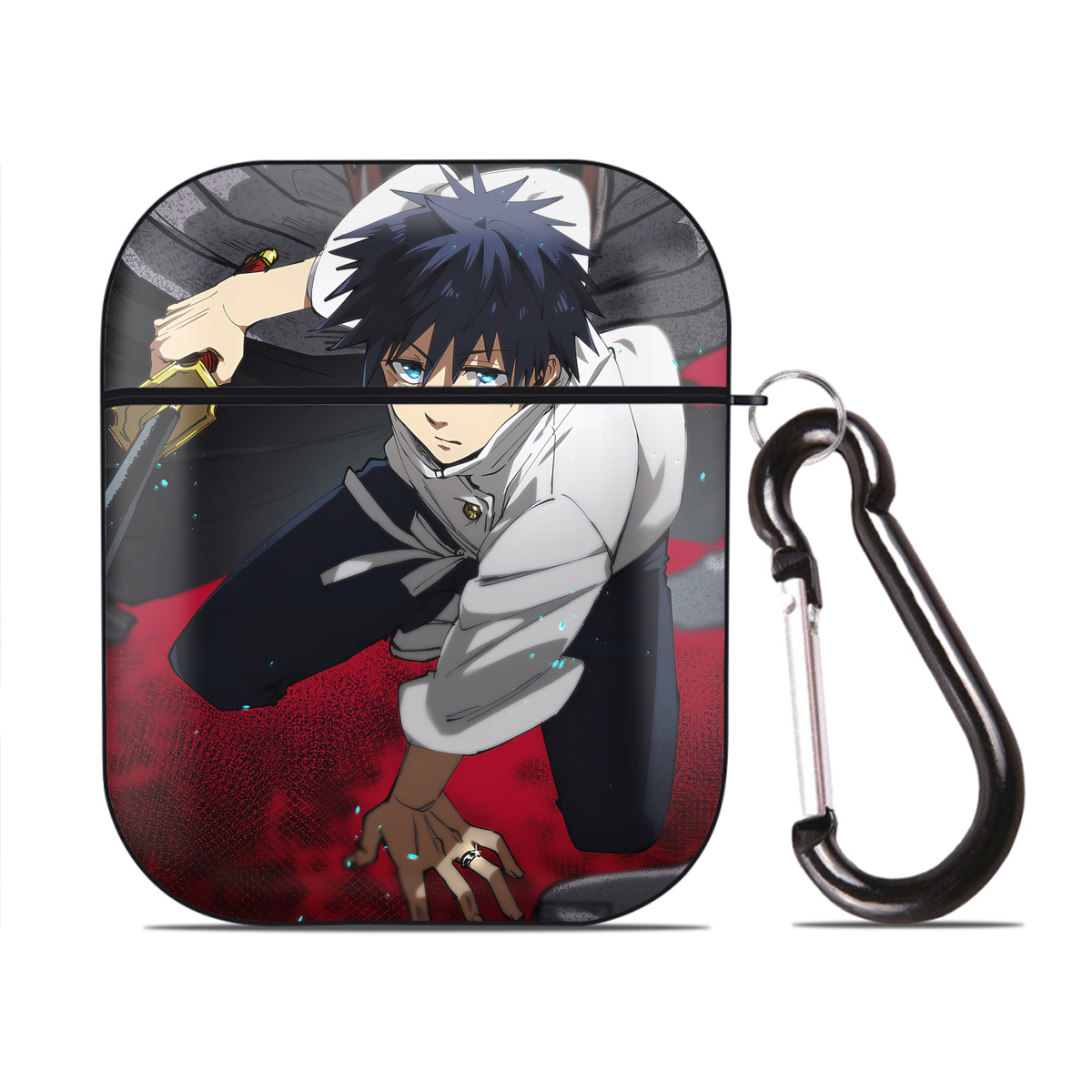 （画像用） 呪術廻戦 Jujutsu Kaisen AirPods 第2世代保護ケース ハードシェル ブラック 耐衝撃・防指紋・カラビナ付き