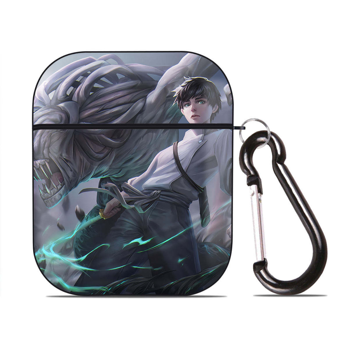 （画像用） 呪術廻戦 Jujutsu Kaisen AirPods 第2世代保護ケース ハードシェル ブラック 耐衝撃・防指紋・カラビナ付き