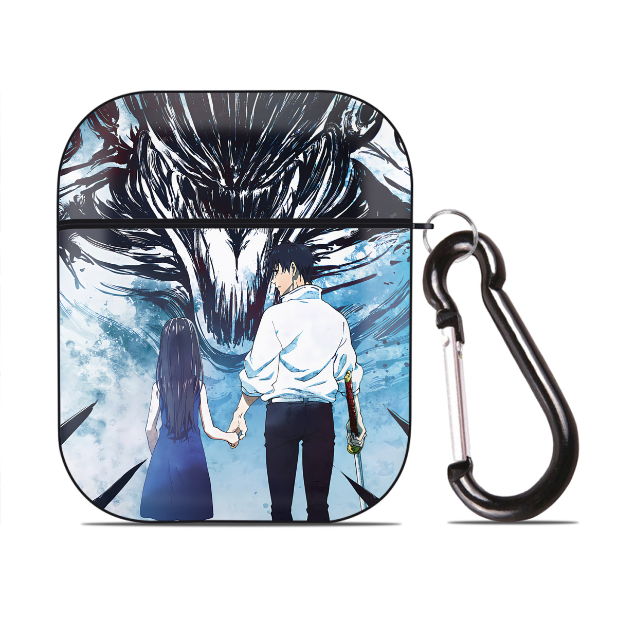 （画像用） 呪術廻戦 Jujutsu Kaisen AirPods 第2世代保護ケース ハードシェル ブラック 耐衝撃・防指紋・カラビナ付き