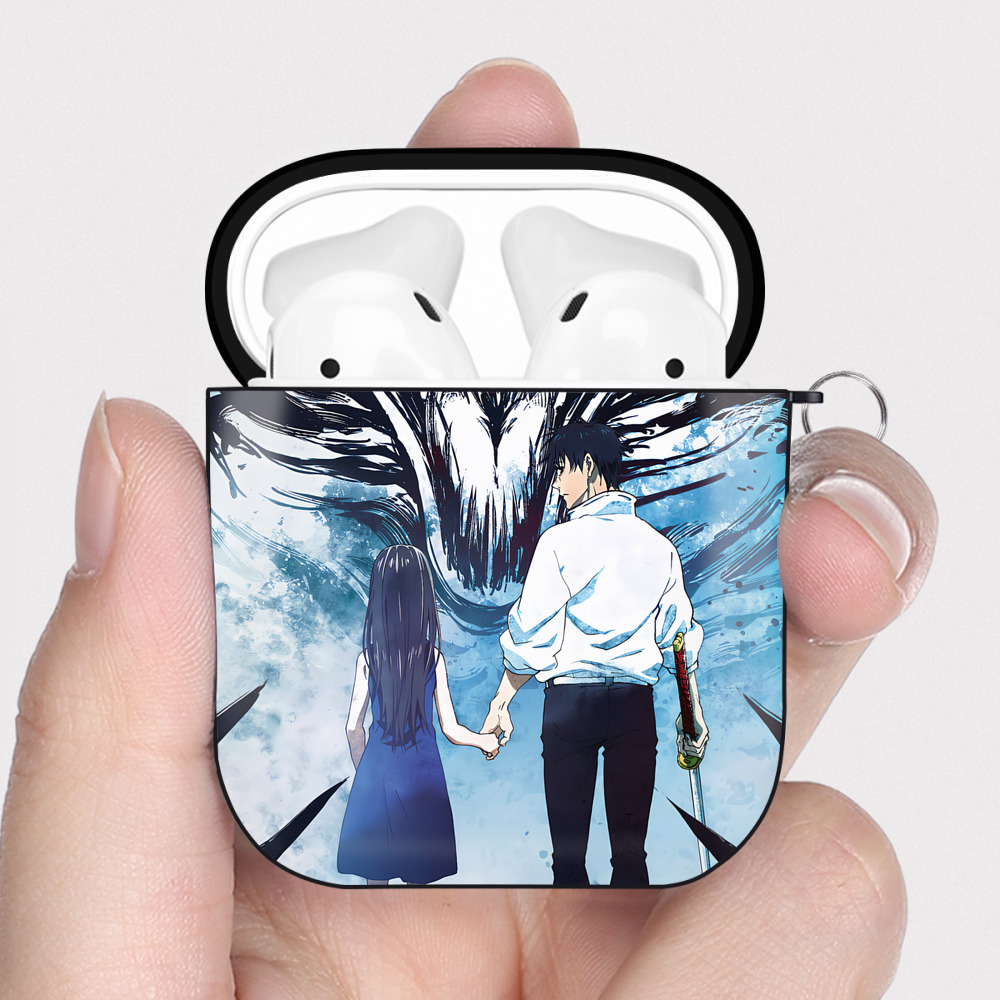 （画像用） 呪術廻戦 Jujutsu Kaisen AirPods 第2世代保護ケース ハードシェル ブラック 耐衝撃・防指紋・カラビナ付き