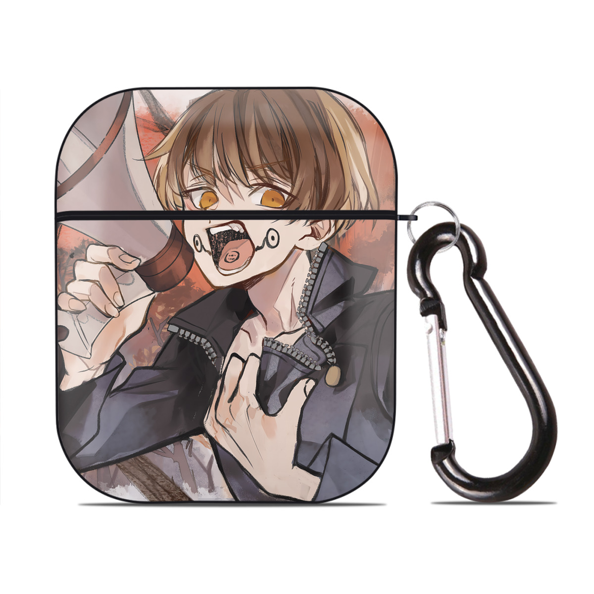 （画像用） 呪術廻戦 Jujutsu Kaisen AirPods 第2世代保護ケース ハードシェル ブラック 耐衝撃・防指紋・カラビナ付き
