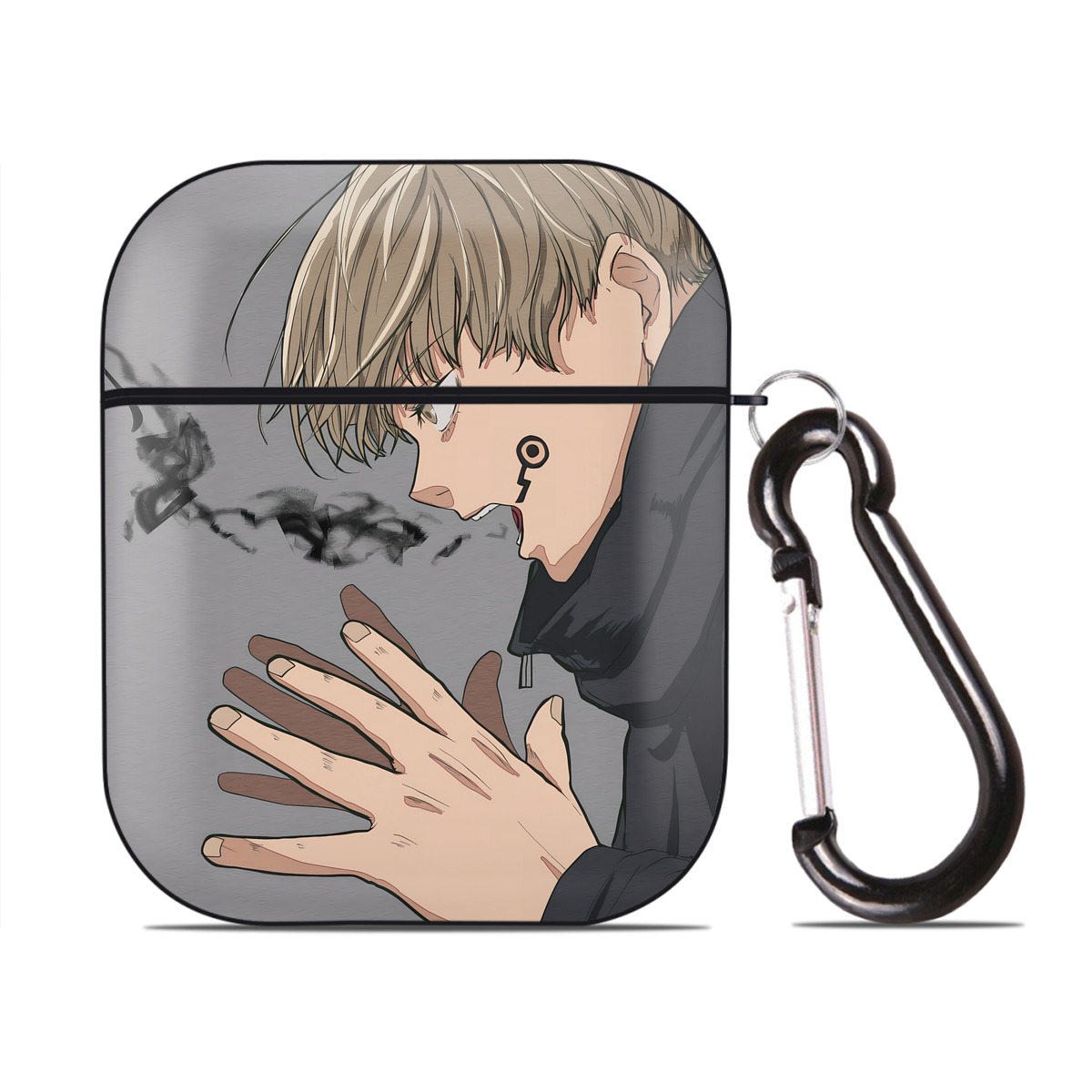 （画像用） 呪術廻戦 Jujutsu Kaisen AirPods 第2世代保護ケース ハードシェル ブラック 耐衝撃・防指紋・カラビナ付き