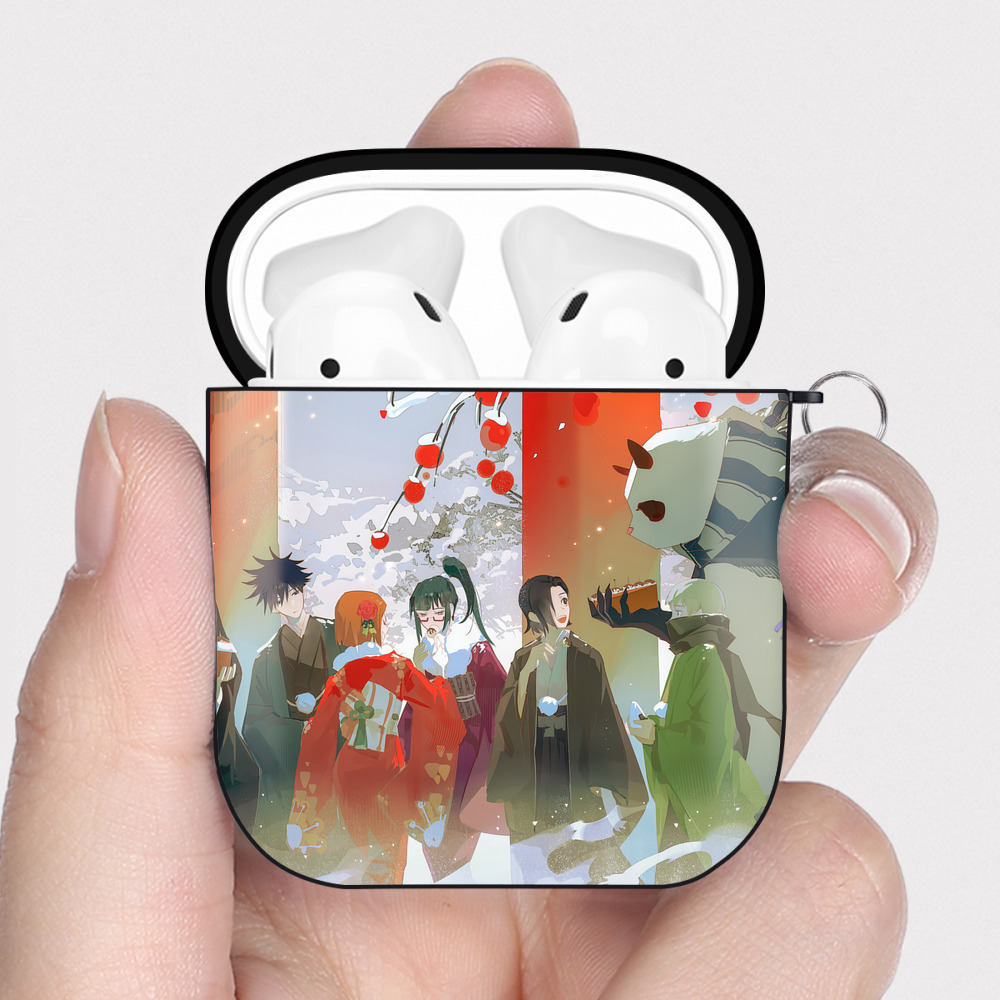 （画像用） 呪術廻戦 Jujutsu Kaisen AirPods 第2世代保護ケース ハードシェル ブラック 耐衝撃・防指紋・カラビナ付き