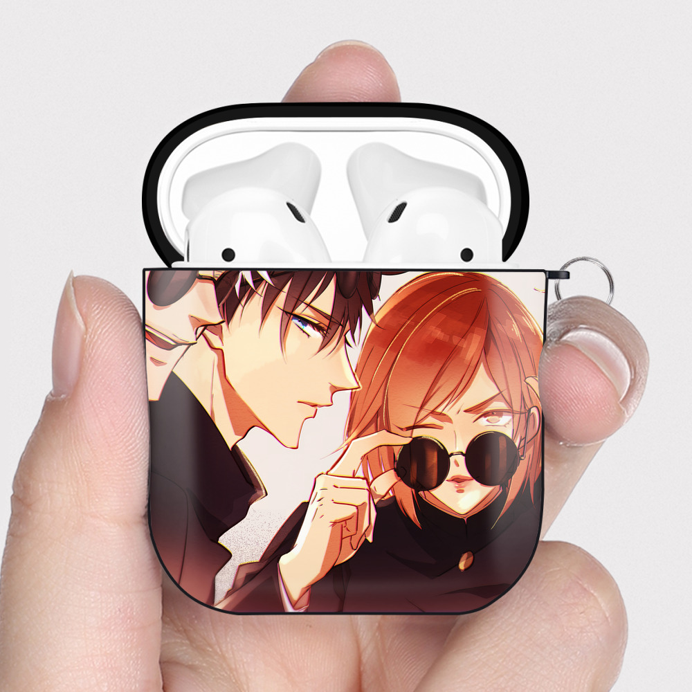 （画像用） 呪術廻戦 Jujutsu Kaisen AirPods 第2世代保護ケース ハードシェル ブラック 耐衝撃・防指紋・カラビナ付き