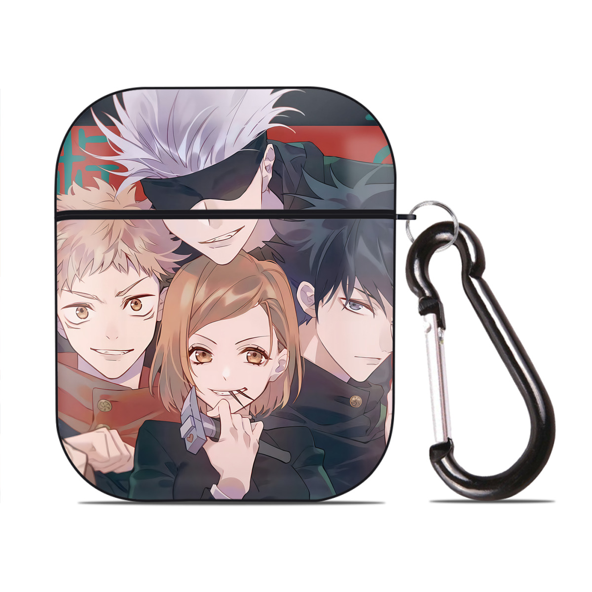 （画像用） 呪術廻戦 Jujutsu Kaisen AirPods 第2世代保護ケース ハードシェル ブラック 耐衝撃・防指紋・カラビナ付き