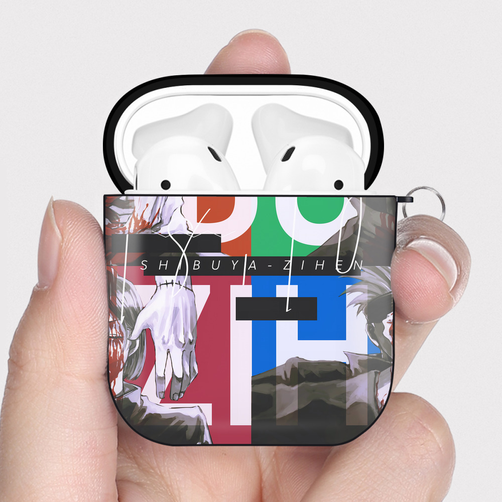 （画像用） 呪術廻戦 Jujutsu Kaisen AirPods 第2世代保護ケース ハードシェル ブラック 耐衝撃・防指紋・カラビナ付き