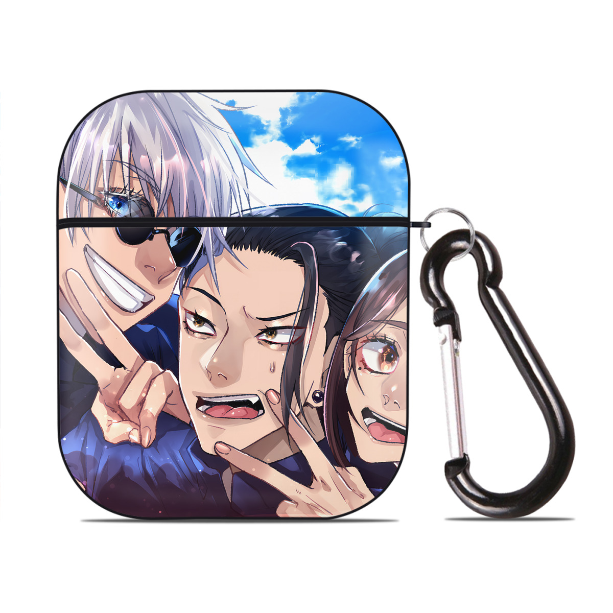 （画像用） 呪術廻戦 Jujutsu Kaisen AirPods 第2世代保護ケース ハードシェル ブラック 耐衝撃・防指紋・カラビナ付き