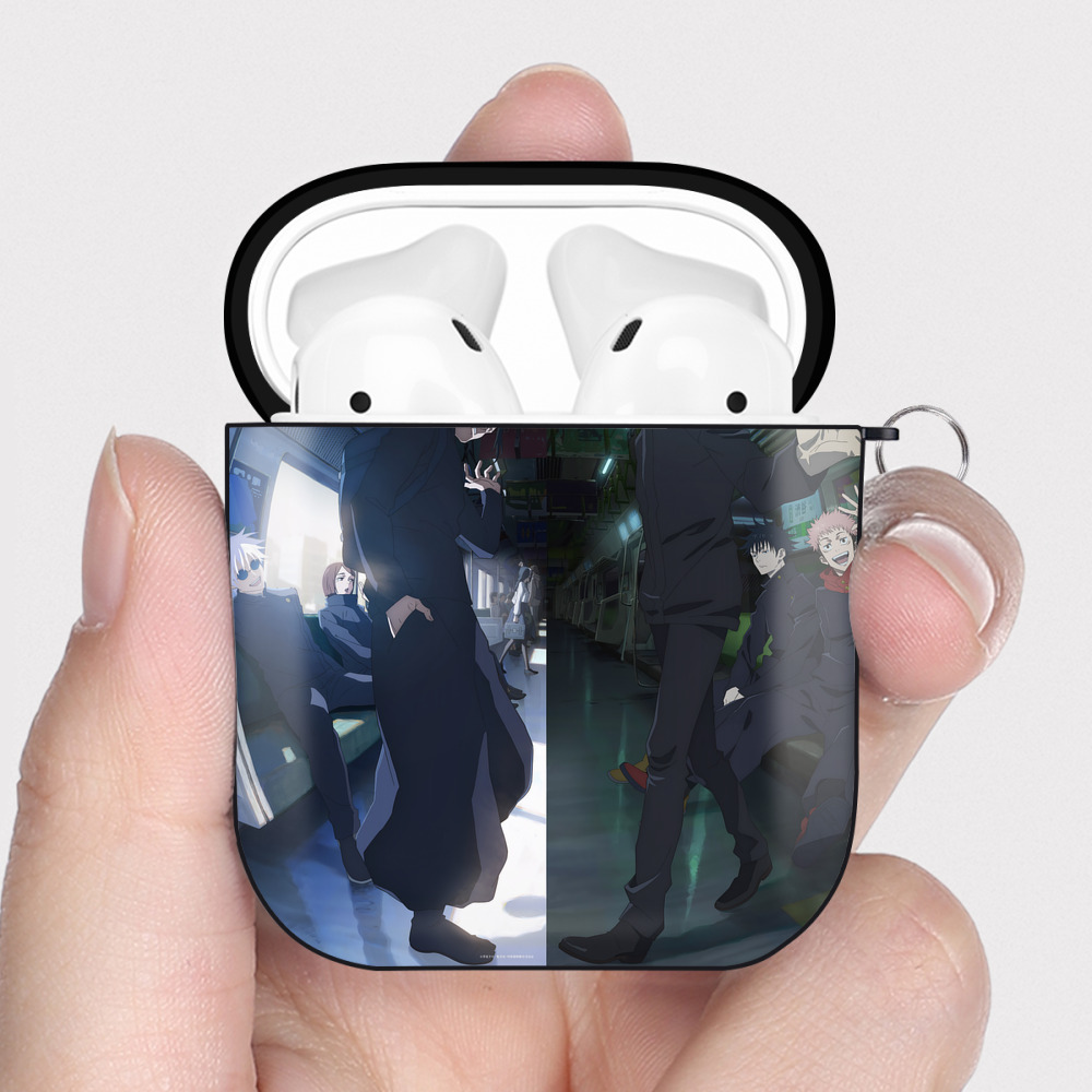 （画像用） 呪術廻戦 Jujutsu Kaisen AirPods 第2世代保護ケース ハードシェル ブラック 耐衝撃・防指紋・カラビナ付き