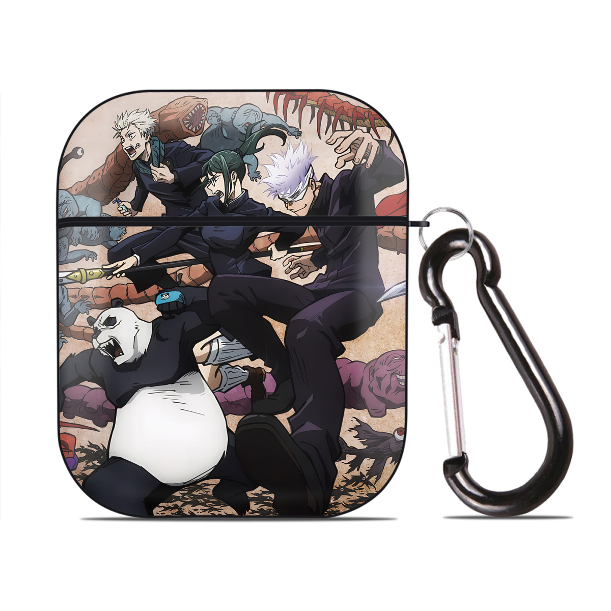 （画像用） 呪術廻戦 Jujutsu Kaisen AirPods 第2世代保護ケース ハードシェル ブラック 耐衝撃・防指紋・カラビナ付き