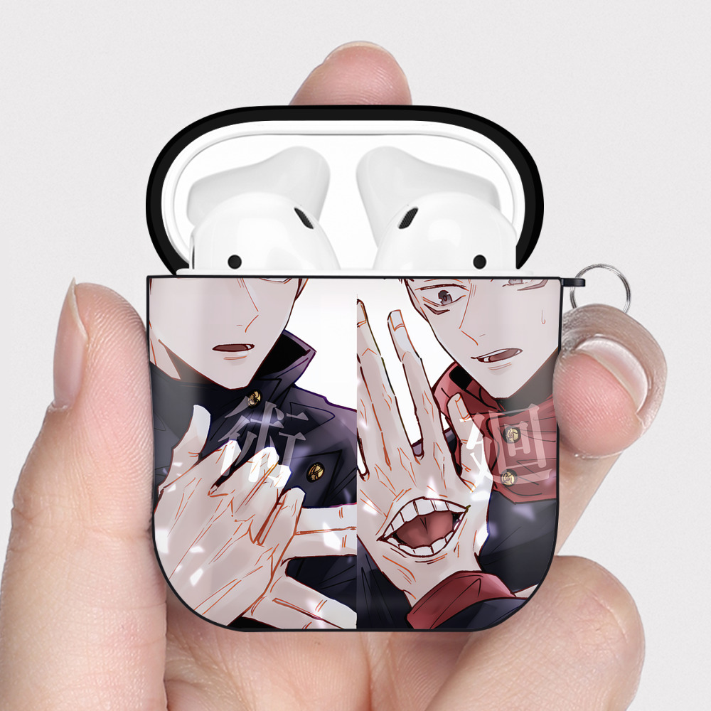 （画像用） 呪術廻戦 Jujutsu Kaisen AirPods 第2世代保護ケース ハードシェル ブラック 耐衝撃・防指紋・カラビナ付き