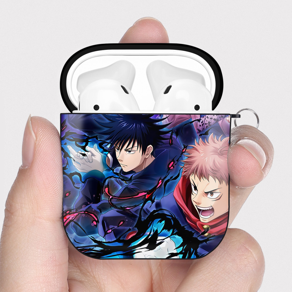 （画像用） 呪術廻戦 Jujutsu Kaisen AirPods 第2世代保護ケース ハードシェル ブラック 耐衝撃・防指紋・カラビナ付き