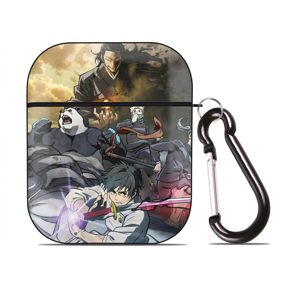 （画像用） 呪術廻戦 Jujutsu Kaisen AirPods 第2世代保護ケース ハードシェル ブラック 耐衝撃・防指紋・カラビナ付き