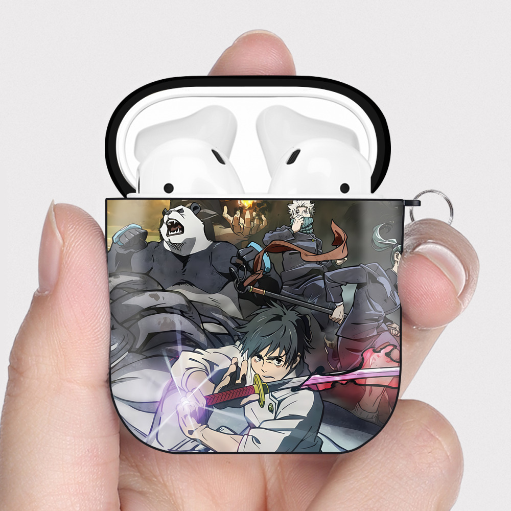 （画像用） 呪術廻戦 Jujutsu Kaisen AirPods 第2世代保護ケース ハードシェル ブラック 耐衝撃・防指紋・カラビナ付き