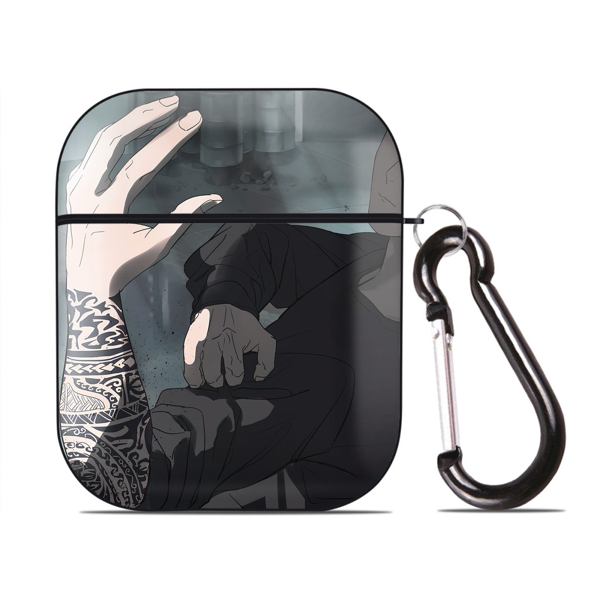 （画像用） 呪術廻戦 Jujutsu Kaisen AirPods 第2世代保護ケース ハードシェル ブラック 耐衝撃・防指紋・カラビナ付き