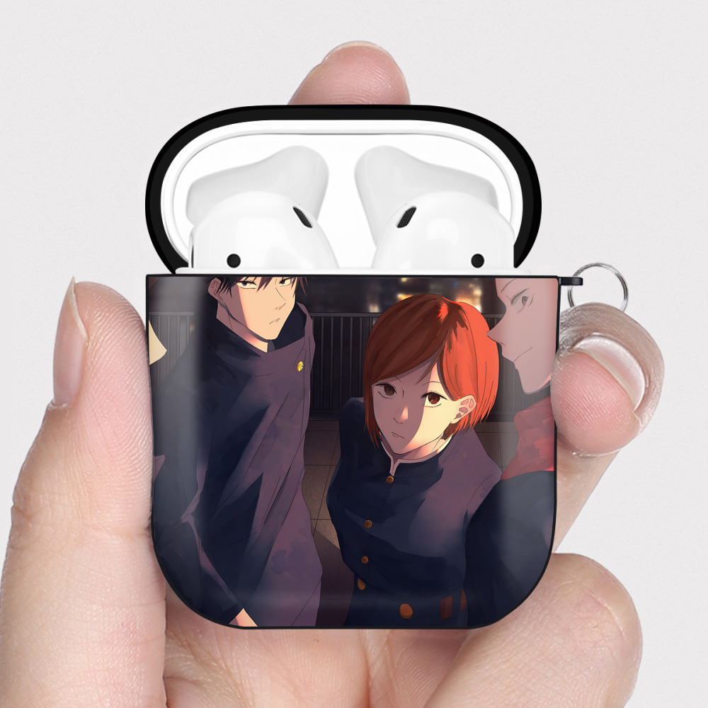 （画像用） 呪術廻戦 Jujutsu Kaisen AirPods 第2世代保護ケース ハードシェル ブラック 耐衝撃・防指紋・カラビナ付き
