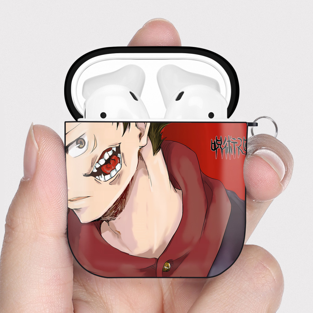 （画像用） 呪術廻戦 Jujutsu Kaisen AirPods 第2世代保護ケース ハードシェル ブラック 耐衝撃・防指紋・カラビナ付き