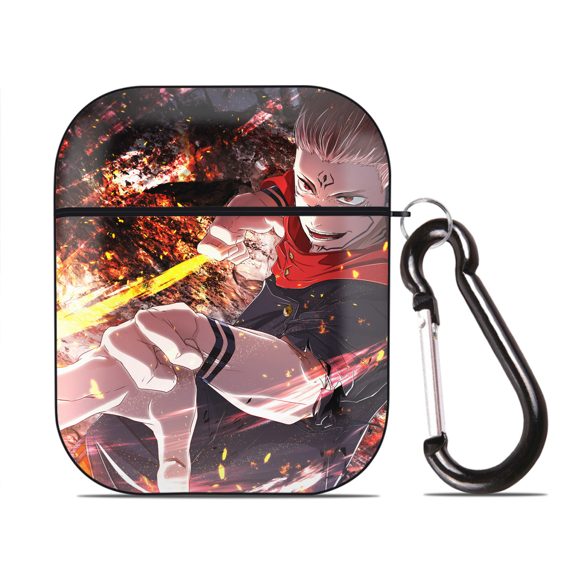 （画像用） 呪術廻戦 Jujutsu Kaisen AirPods 第2世代保護ケース ハードシェル ブラック 耐衝撃・防指紋・カラビナ付き