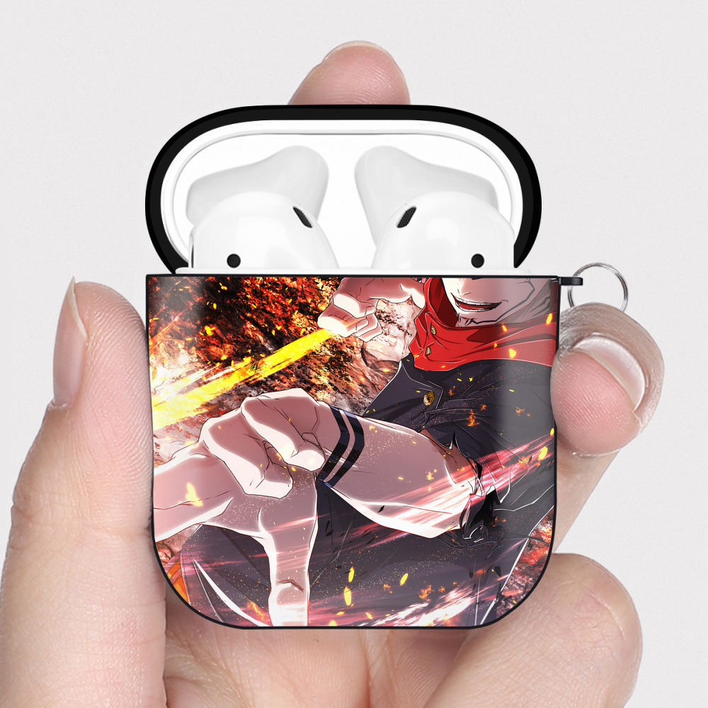 （画像用） 呪術廻戦 Jujutsu Kaisen AirPods 第2世代保護ケース ハードシェル ブラック 耐衝撃・防指紋・カラビナ付き