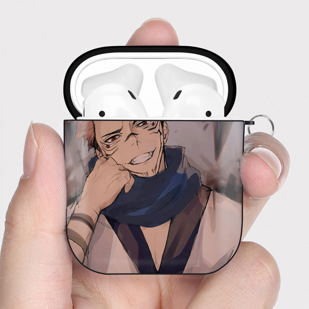 （画像用） 呪術廻戦 Jujutsu Kaisen AirPods 第2世代保護ケース ハードシェル ブラック 耐衝撃・防指紋・カラビナ付き