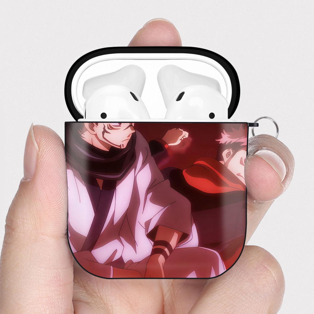 （画像用） 呪術廻戦 Jujutsu Kaisen AirPods 第2世代保護ケース ハードシェル ブラック 耐衝撃・防指紋・カラビナ付き