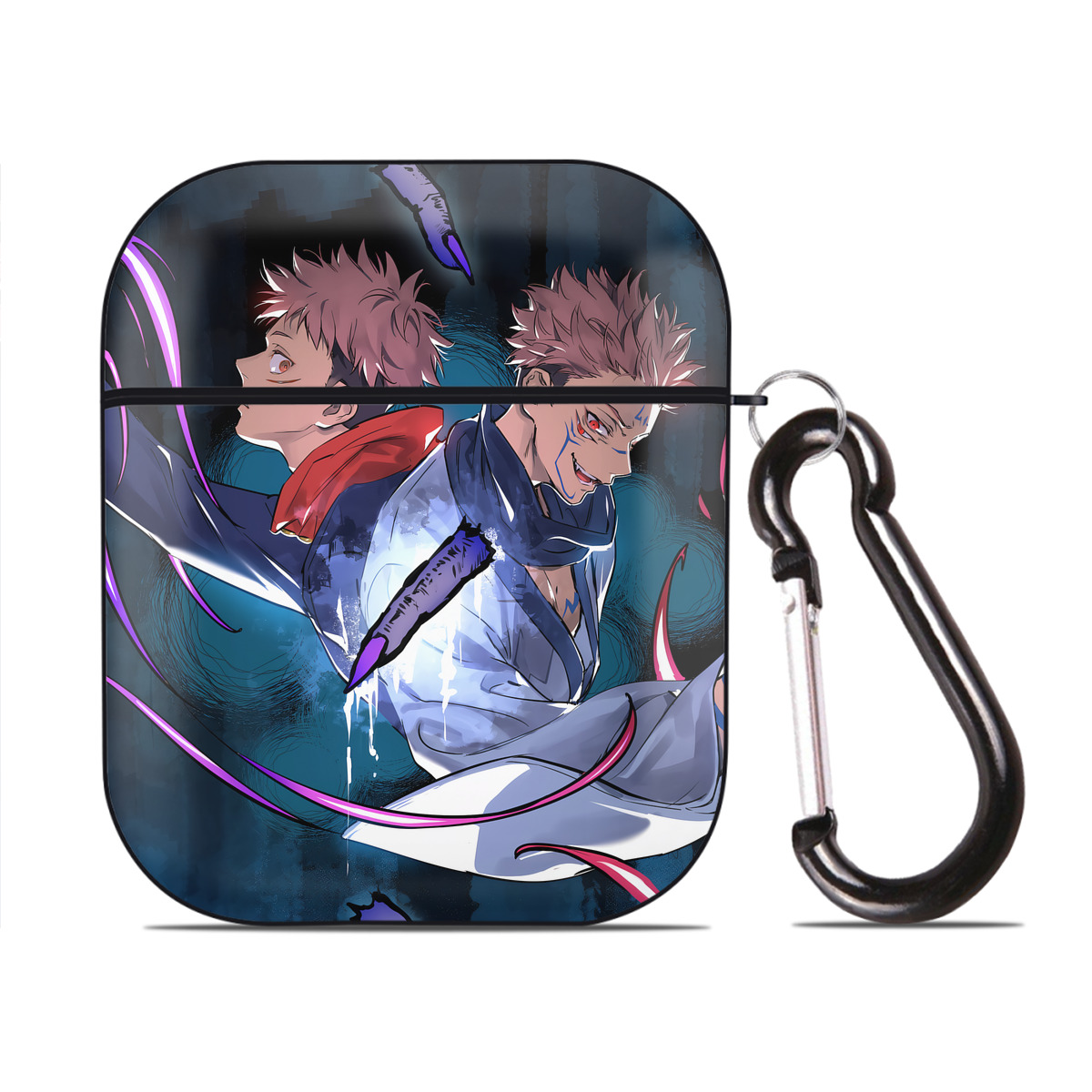 （画像用） 呪術廻戦 Jujutsu Kaisen AirPods 第2世代保護ケース ハードシェル ブラック 耐衝撃・防指紋・カラビナ付き