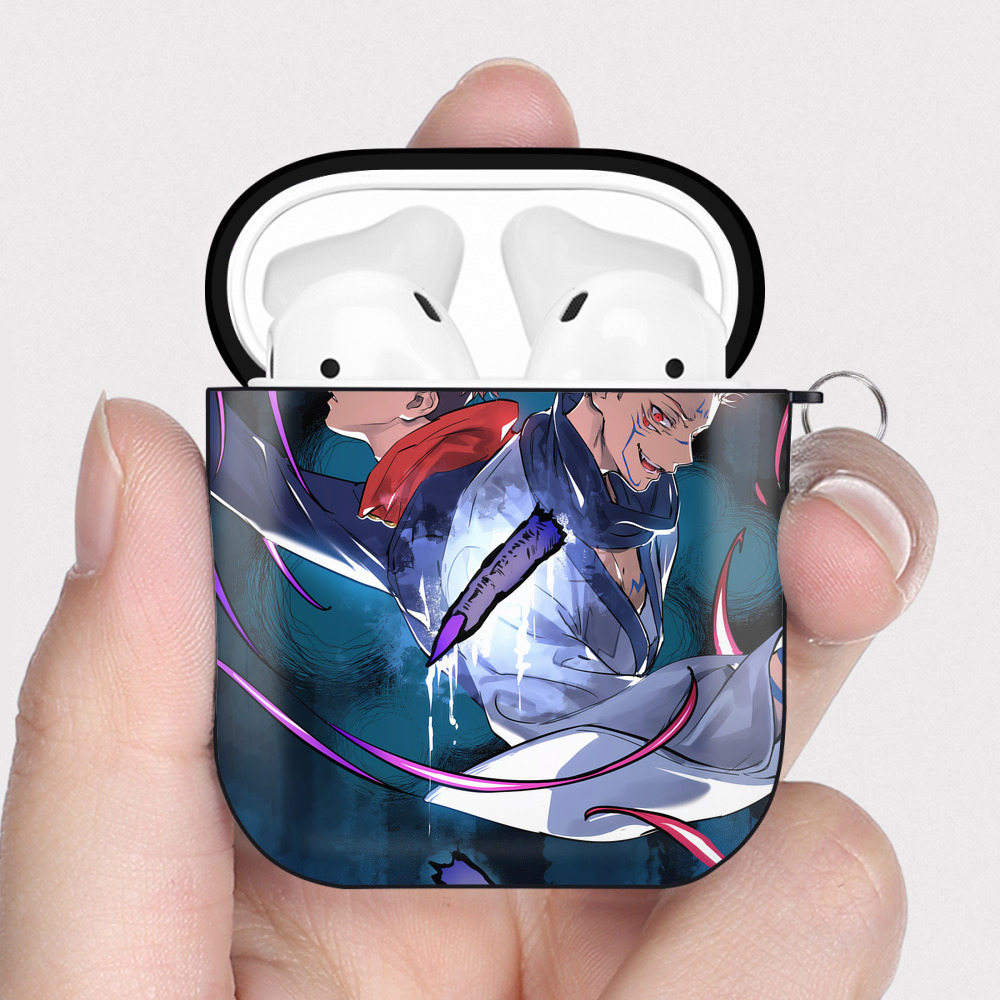 （画像用） 呪術廻戦 Jujutsu Kaisen AirPods 第2世代保護ケース ハードシェル ブラック 耐衝撃・防指紋・カラビナ付き